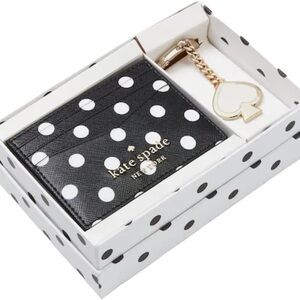 *NEW IN ORIGINAL BOX* Kate Spade Black and White Polka Dot Key & Card Holder Set